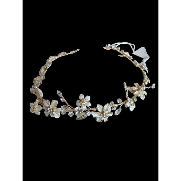 Gold Floral/Crystal Wire Hair Wreath Accessory